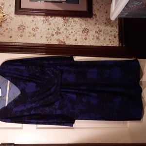 Beautiful Susan Graver Liquid Knit dress. Royal blue and black. Abstract floral.
